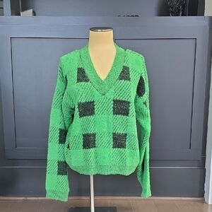 New York & Company Green and Black V-Neck Sweater